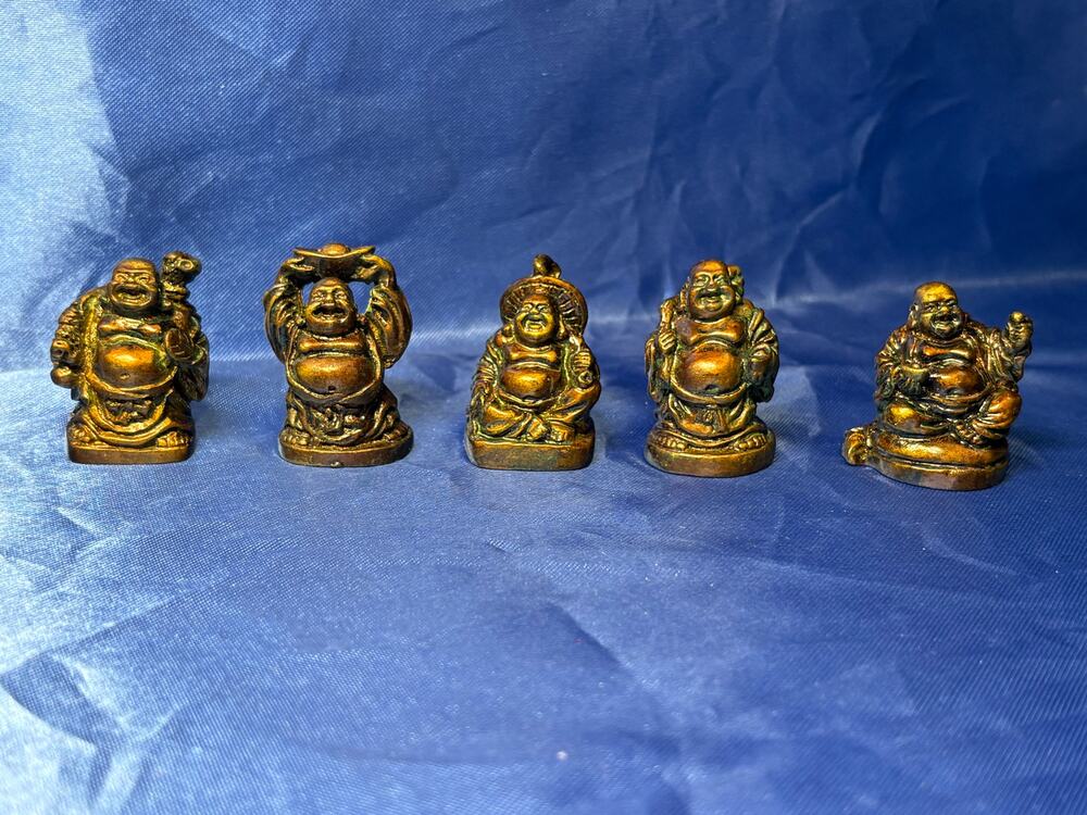 Set of Five Miniature Happy Buddha Figurines